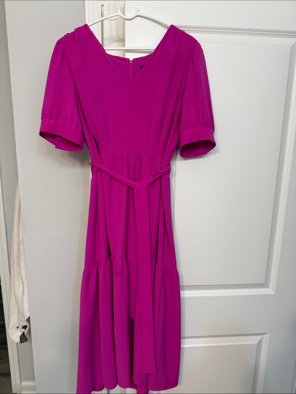 Women's Fuchsia Midi Dress with Tie Waist